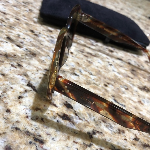Celine 52MM Dark Havana Classic Tortoise Shell Logo Temple Designer Sunglasses - Picture 6 of 7